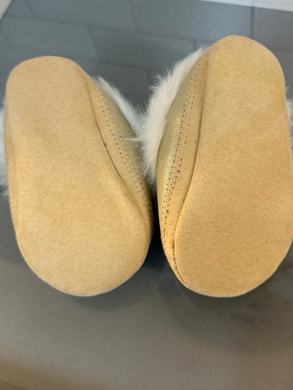 Janie and Jack Cream Faux-Fur Trim Slip-On Moccasin Slippers